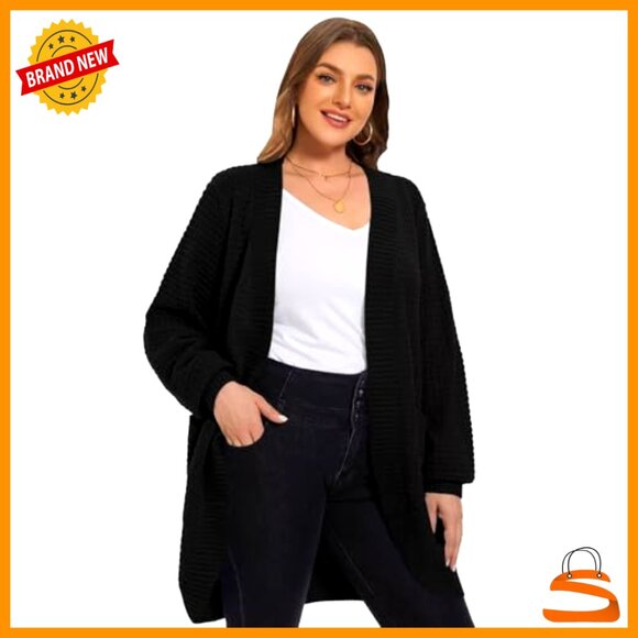 Oversized Long Cardigan Open Front Sweater Waffle Ribbed Sleeve Loose Fit Plus - Picture 3 of 7